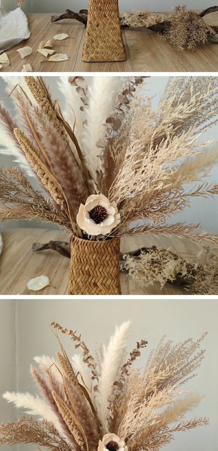 Konstnärlig Retro Naturlig Vass Torkad Bukett Set Klädaffär Fönster Dekoration Hem Skrivbord Riktiga Blommor Ornament_voghion.com
