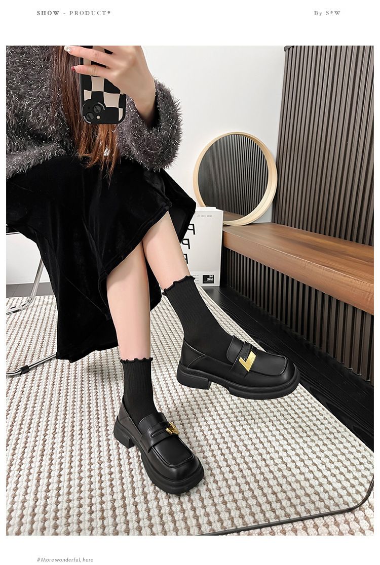 Quadratische kleine Lederschuhe für Damen, neue Freizeitschuhe im britischen Stil mit dickem Absatz und einzelnem Kick, vielseitig_voghion.com