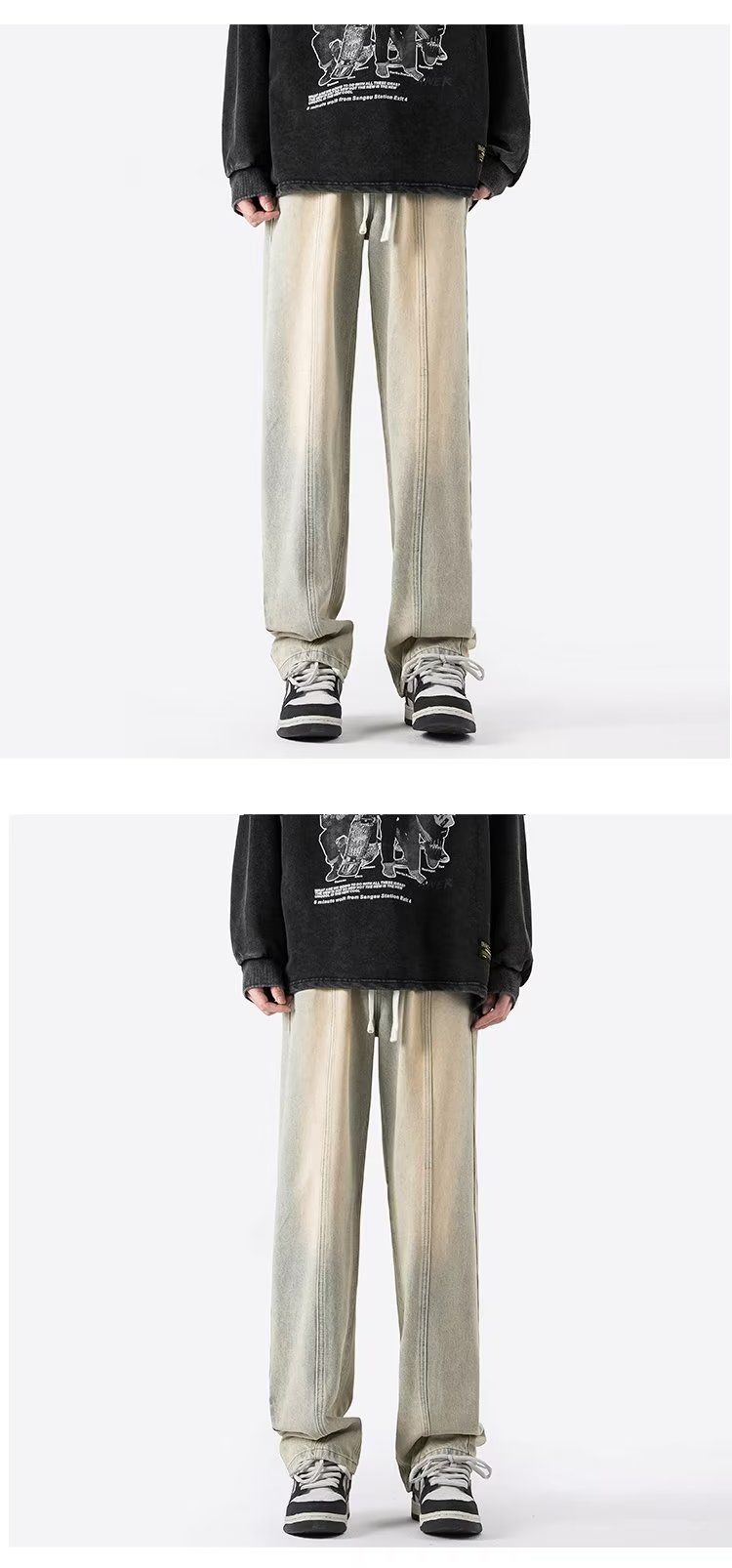Washed Denim Jeans Men's Spring American High Street Oversized Trendy Brand Loose Straight Leg Pants_voghion.com