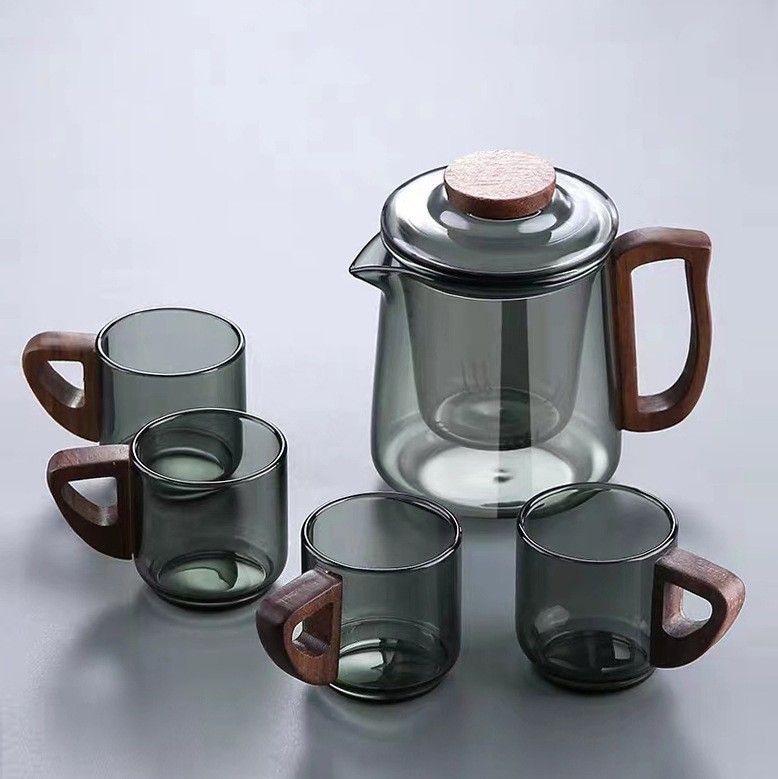 Huan Glass Teapot With Wooden Handle - High Borosilicate Heat-Resistant Tea Set With Infuser_voghion.com