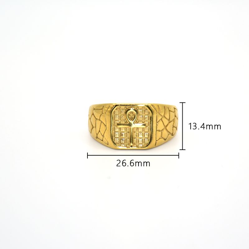Anelli Statement Anello Ankh a strisce lucido in acciaio inossidabile 316 placcato oro_voghion.com