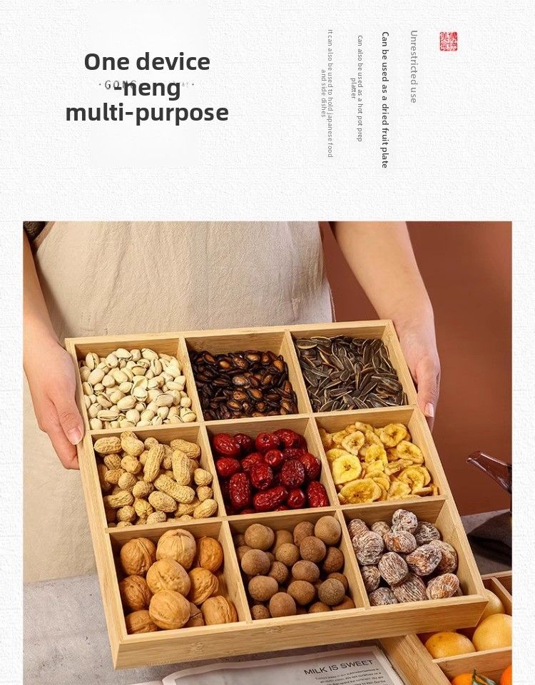 Vassoio per frutta secca in bambù ecologico, in legno Wai Loo Jiugongge, per piatti caldi, contorni, tè e snack_voghion.com
