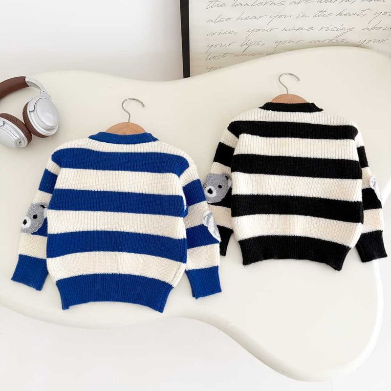 Set di maglioni invernali caldi per bambini - Pullover spesso a maniche lunghe con scollo rotondo per bambini e bambine - Completo casual comodo (blu, nero)_voghion.com