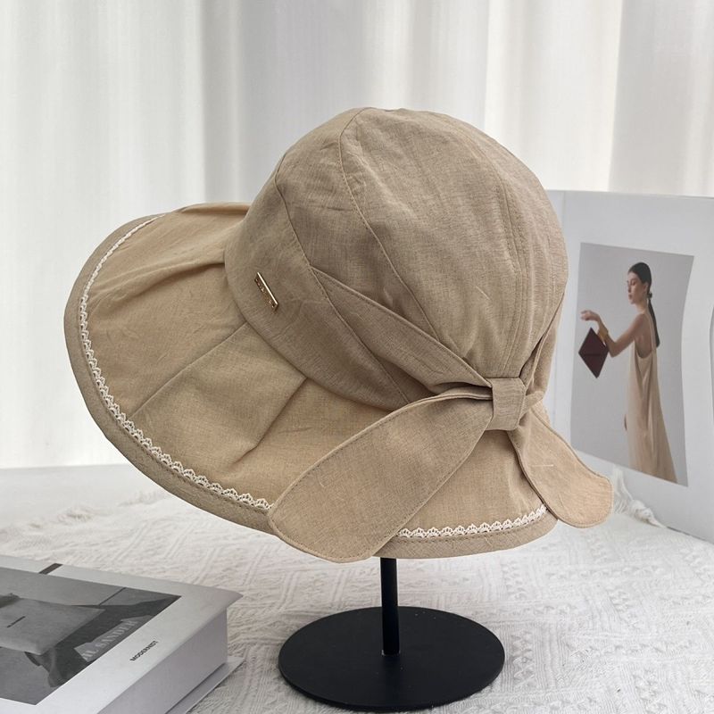 Wide Brim Bow Bucket Hat Women's Summer Sun Protection Sun Hat Beach Sun Hat_voghion.com