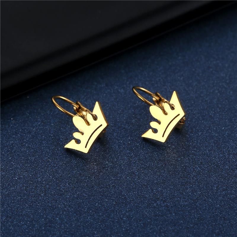 Gold Color Crown Earrings for Women Fashion Stainless Steel Hoop Ear Jewelry_voghion.com