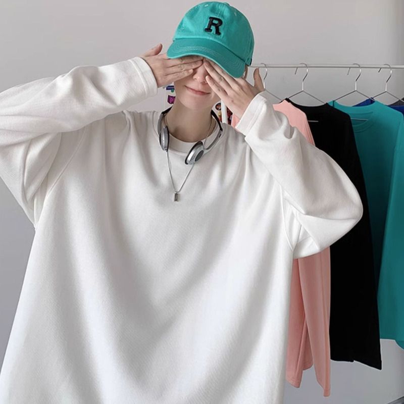 Maglietta a maniche lunghe da uomo 2025 autunno inverno in puro cotone, vestibilità ampia, strato interno spesso, maglietta di base_voghion.com