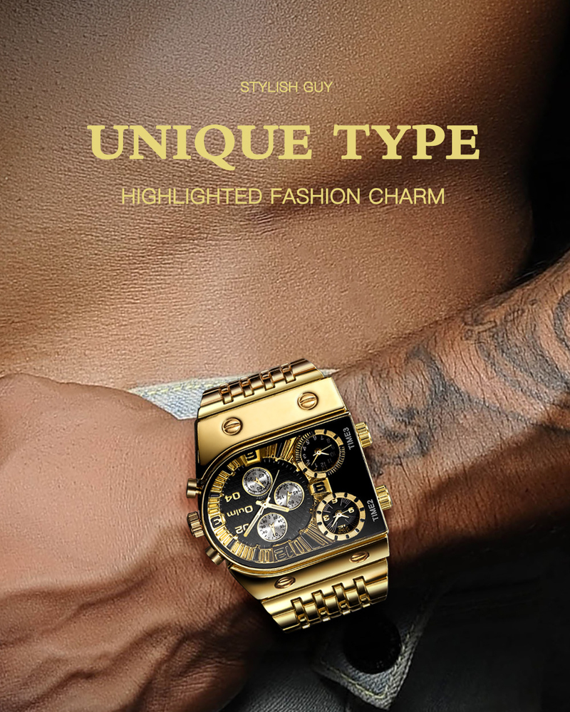 Men's Watches Multi-time Large Dial Luminous Men's Watch Steel Belt Leisure Quartz Watch Gold_voghion.com