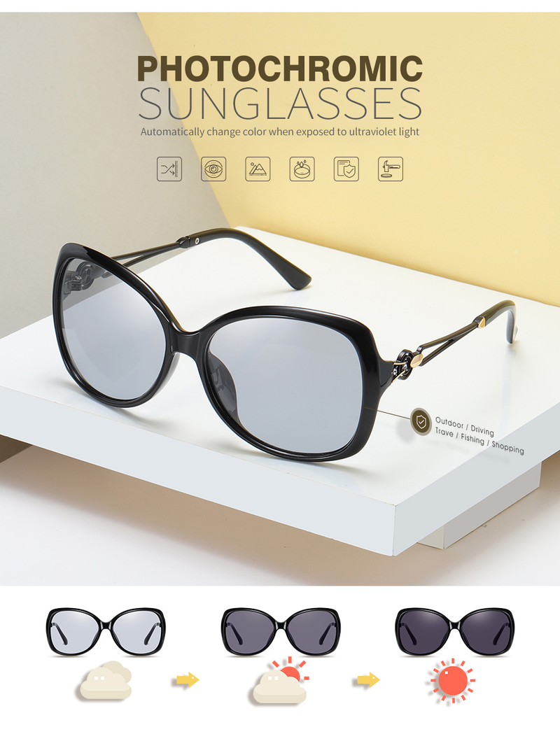 LIOUMO Occhiali da sole da donna polarizzati femminili Glae fotocromatici Shopping Eyewear Fahion Tea Frame UV400 zonnebril_voghion.com