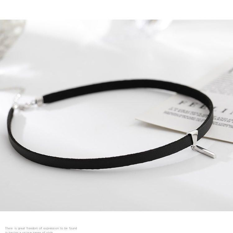 2023 New Chocker Collar Necklace With Internet Celebrity Geometric Design, Black Leather Rope Collarbone Chain, Elegant_voghion.com