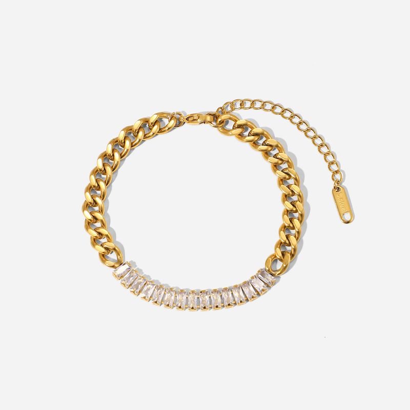 Stainless Steel Spliced Bracelet Claw Luxurious Temperament Cuban Welded Zircon Chain_voghion.com