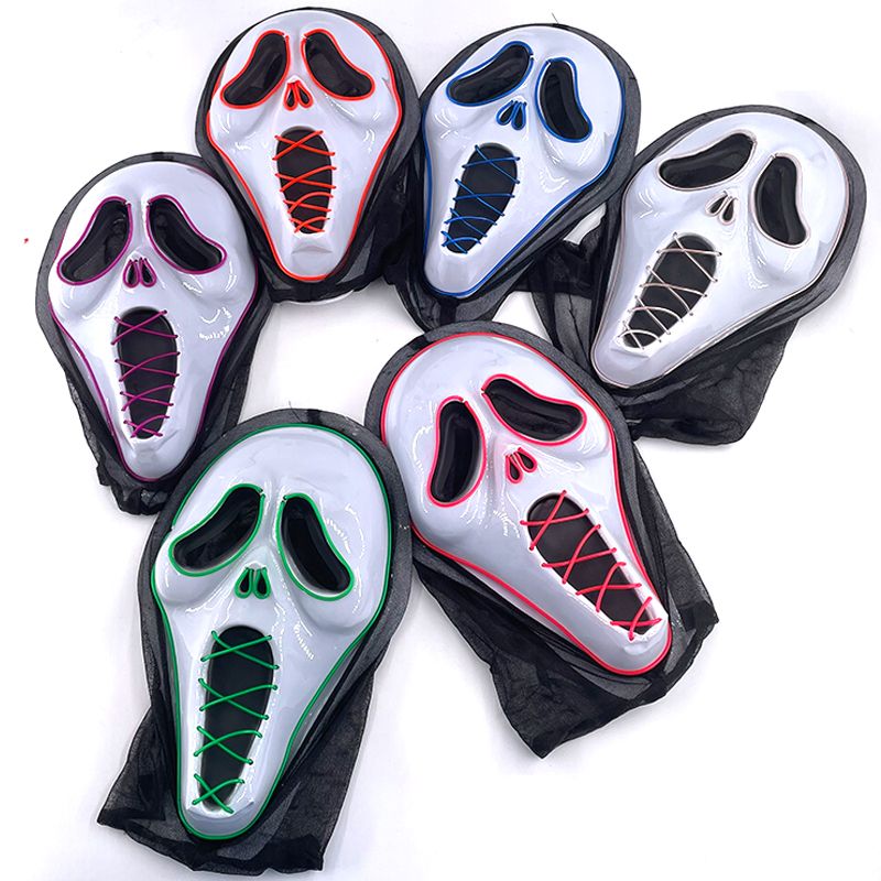 Halloween Gruselige Geistermaske Leuchtende LED-Licht-Partymaske Dekorative Kopfbedeckung für Erwachsene, die in der dunklen Nacht leuchtet_voghion.com