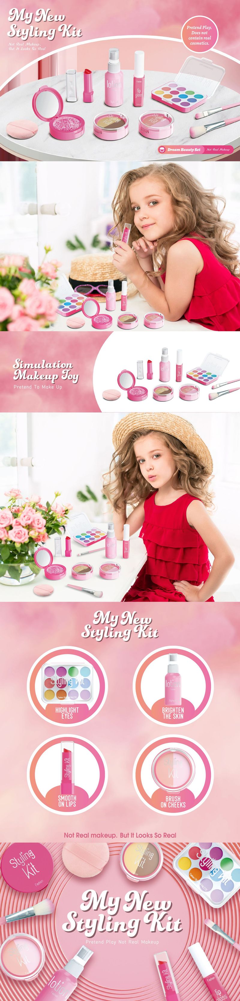 Make-up-Spielzeugset für Mädchen zum Rollenspiel. Ungiftiges und sicheres Kosmetikset für Kinder mit Spiegel, Lippenstift und Nagellack. Perfektes Geburtstagsgeschenk für 4- bis 6-Jährige._voghion.com