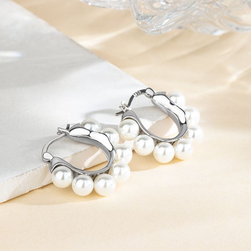 Orecchini a cerchio con perle in argento puro S - Design di nicchia leggero ed elegante | Gioielli per orecchie di alta gamma ispirati alle celebrità di Internet_voghion.com