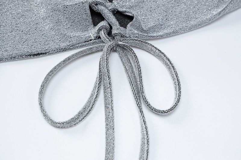 Sexy Nightclub Style New Women's Solid Color Shiny Silk Reflective Open Back Lace up Waist Hanging Neck Strap Wrapping_voghion.com