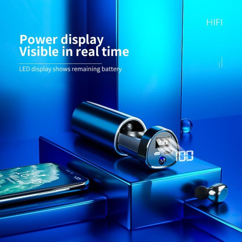 New Private Model N21 Wireless Cylinder Mini Sports In-Ear Bluetooth Earphones TWS LED Display_voghion.com
