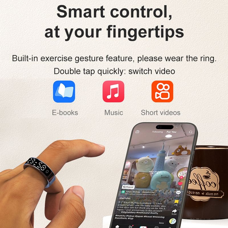 2025 Ultra-Thin Smart Ring – Sleep Tracking, Gesture Control & Fitness Tracker For Men & Women 5ATM Waterproof, Android/iPhone Compatible, Size 8_voghion.com