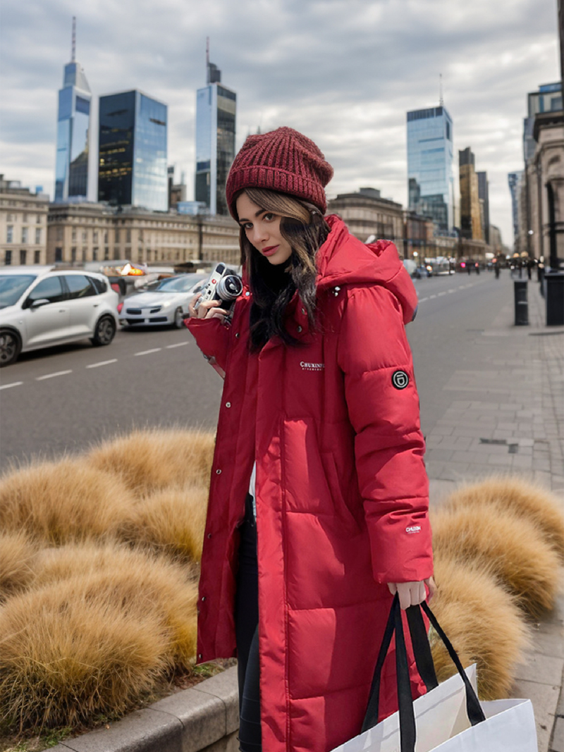 Giacca da donna lunga con cappuccio fino al ginocchio, per donna, in cotone spesso e casual_voghion.com