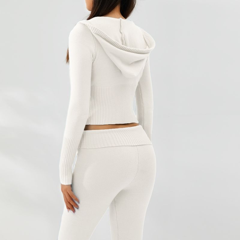 Traje de punto con capucha para mujer, conjunto de dos piezas con pantalones de manga larga y cintura alta, sexy y moderno, estilo europeo y americano, 2023_voghion.com