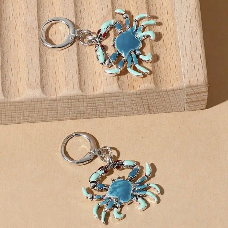Nuovi orecchini a cerchio creativi alla moda per donna, a forma di granchio con goccia d'olio in stile hawaiano_voghion.com