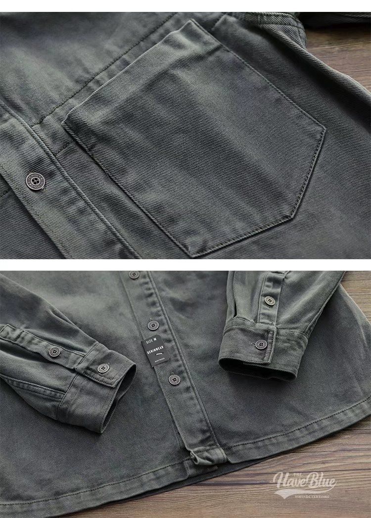 Abbigliamento da lavoro da uomo, camicia a maniche lunghe, cardigan in denim di cotone largo retrò da uomo, giacca casual semplice e sottile_voghion.com