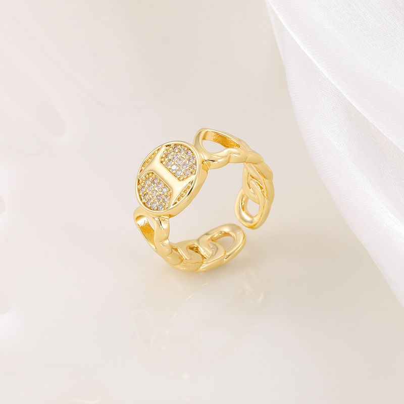 Neuer Herzbuchstabe aus echtem Gold mit eingelegtem Zirkonia und hochwertigem, personalisiertem Öffnungsring für Frauen_voghion.com