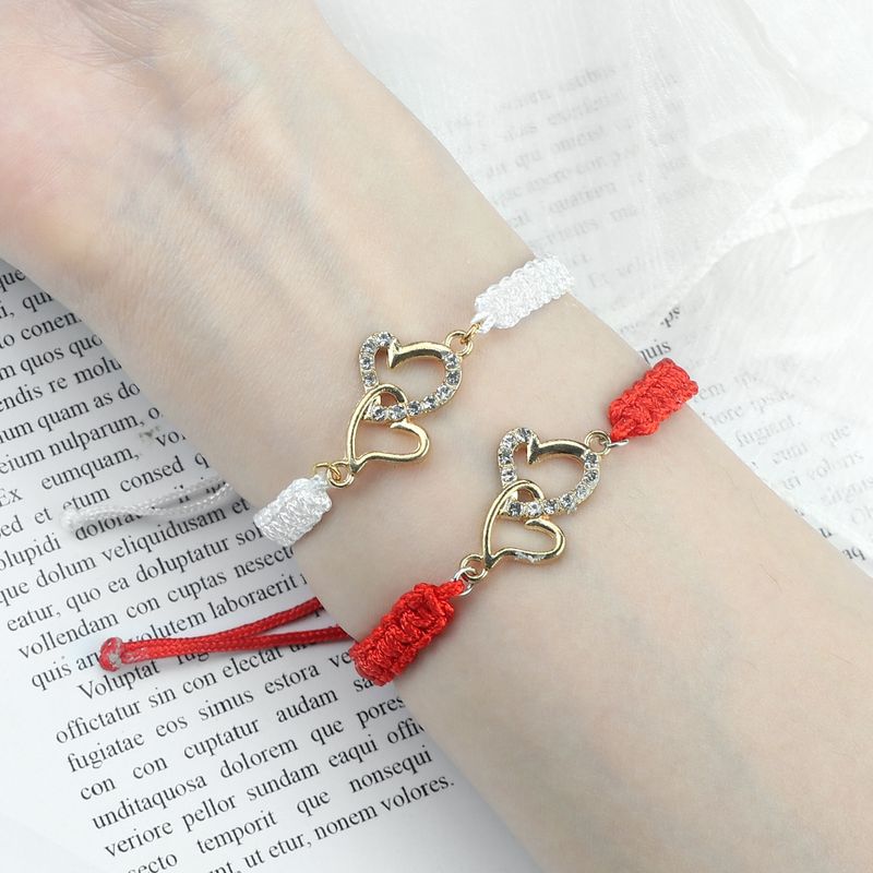Alloy Red Rope Handmade Travel Personality Zircon Rhinestone Braided Adjustable Stretch Bracelet_voghion.com