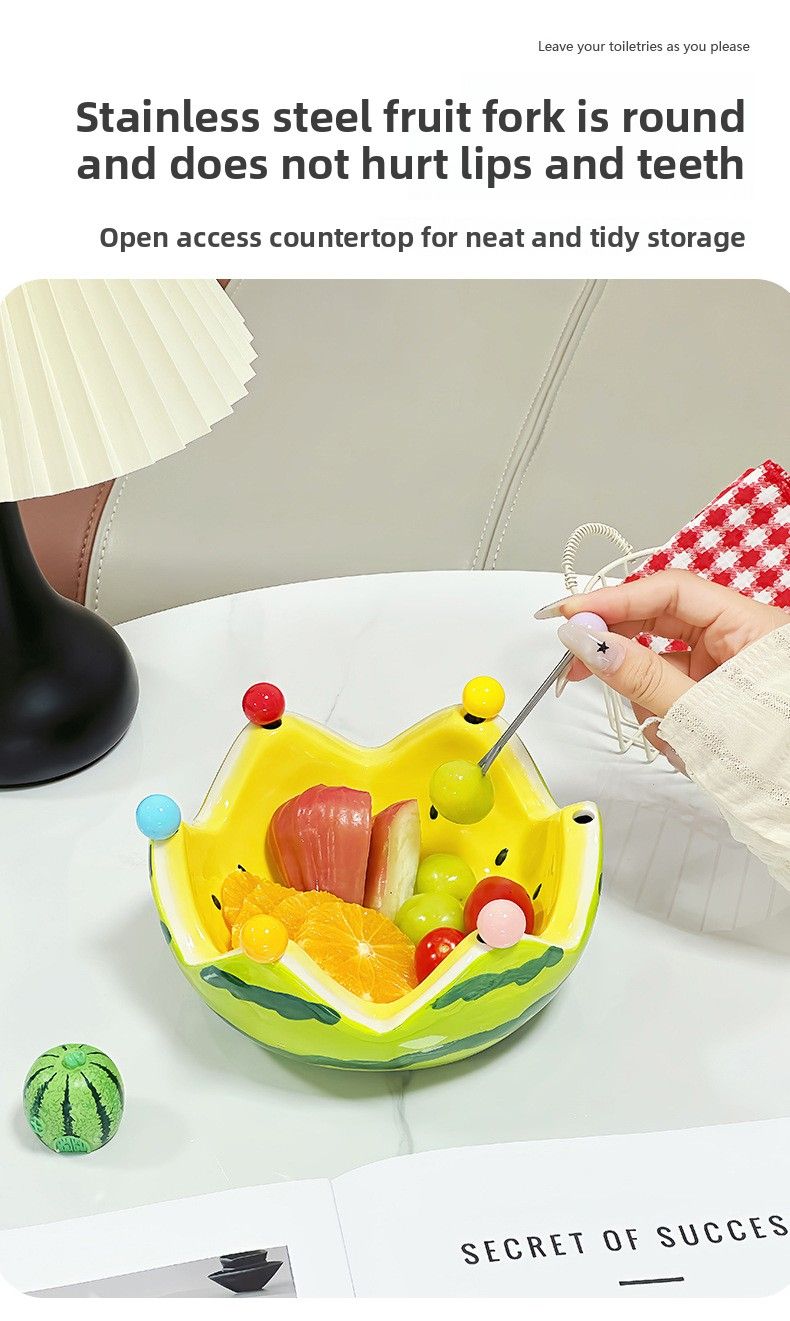 Watermelon Creative Ceramic Fork Set Large Capacity Living Room Coffee Table Fruit Bowl Plate Cute Small Ornament_voghion.com