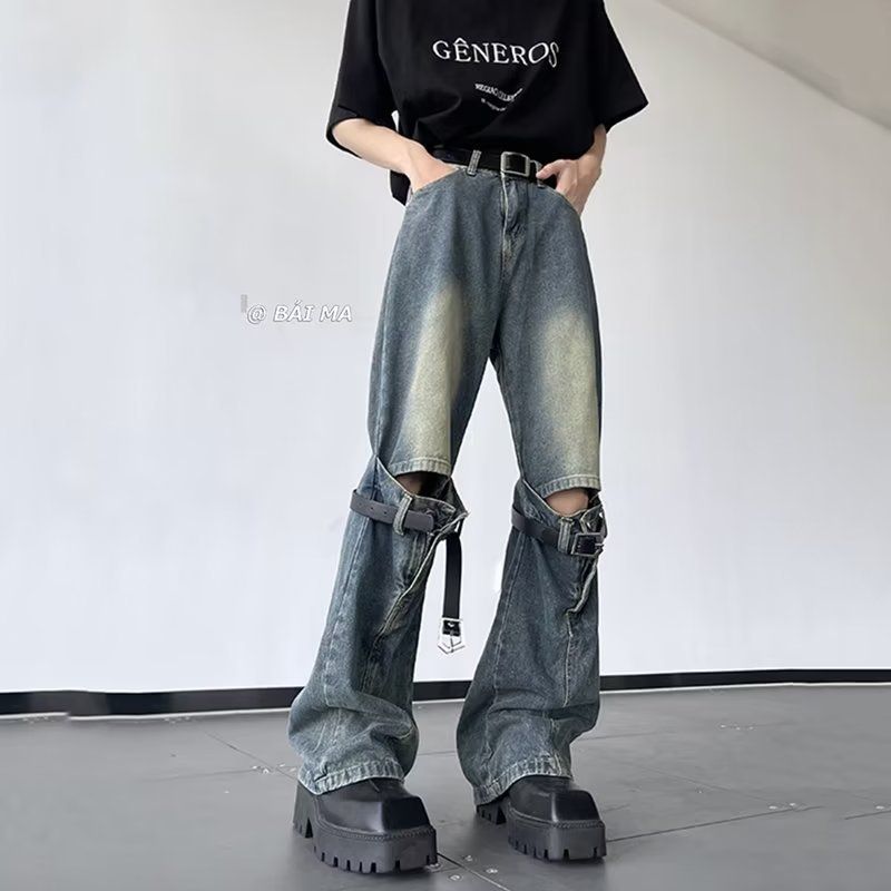 Jeans micro-pull a vita alta, retrò, vecchi, con cuciture tridimensionali, marchio di moda americano di alta moda, da uomo_voghion.com