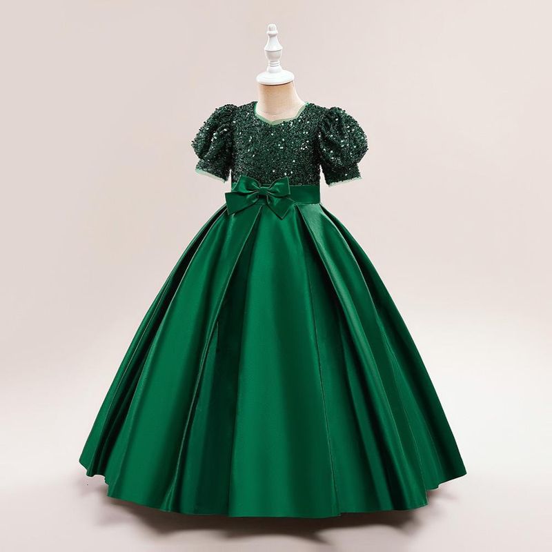 Nuovo vestito da principessa per bambine di taglia media e grande con maniche a sbuffo in glitter e gonna tutù in raso con giunture_voghion.com