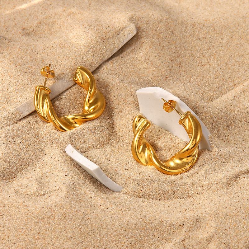 INS Fashion placcato oro C-Ring matrimonio geometria acciaio inossidabile anello intrecciato orecchini gioielli da donna_voghion.com