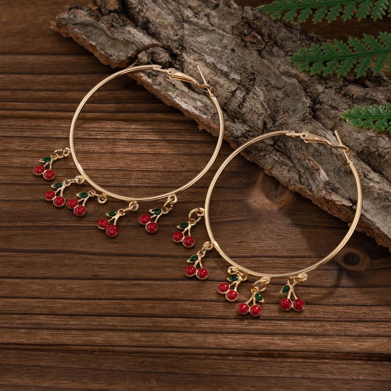 Accessories Forest Ins style Mushroom Leaf Exaggerated Large Cherry Pendant Tassel Earrings_voghion.com