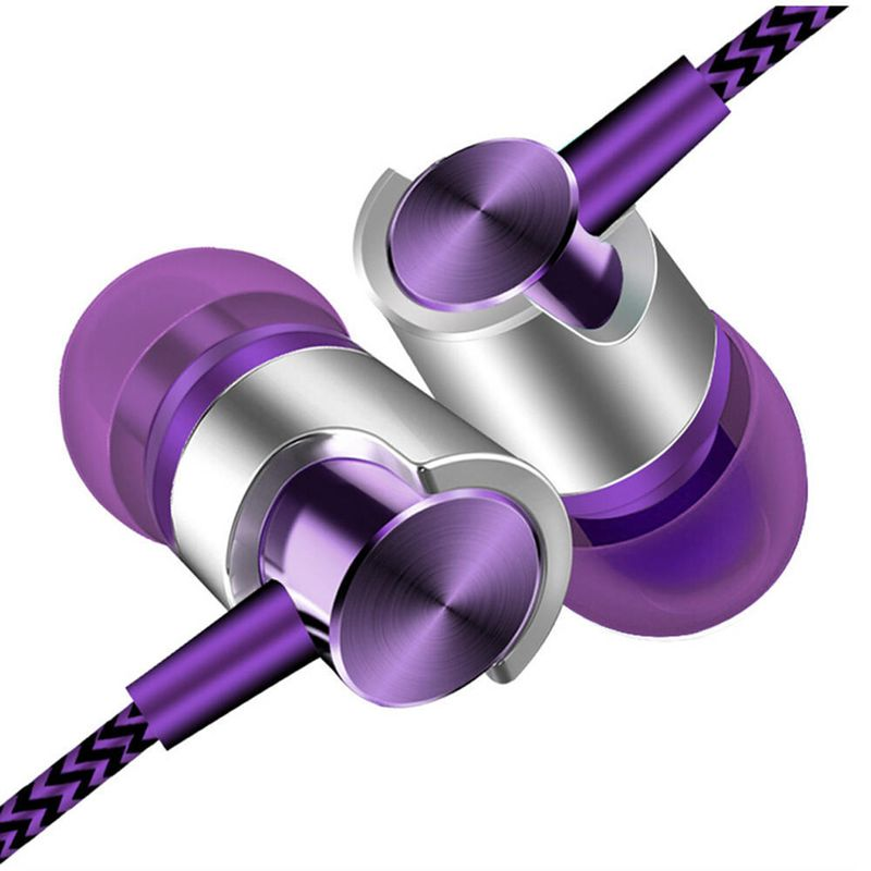 Controllo del volume del suono stereo in-ear, auricolari cablati alla moda intrecciati per laptop e telefono_voghion.com