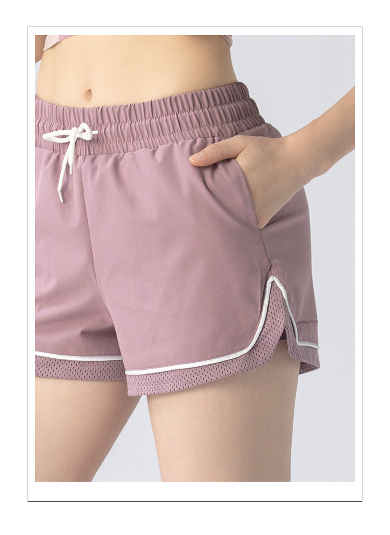 Shorts Sprots femininos com bolsos cintura elástica secagem rápida academia esportiva_voghion.com