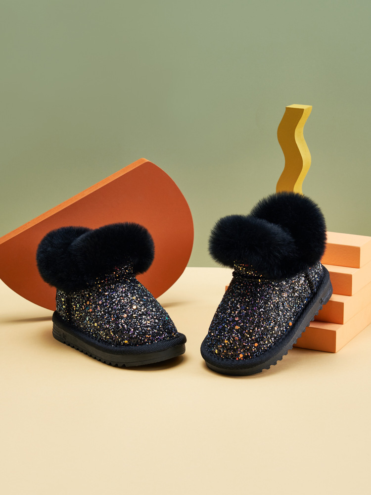 Mädchen-Schneestiefel, Leder und Fell integriert, wasserdichte Kinder-Plüsch-Winterschuhe, Kinder-Baumwollstiefel, klein_voghion.com