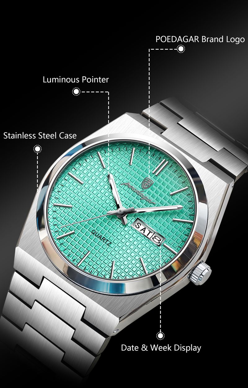 POEDAGAR Top Business Man Watch Luminous Waterproof Stainless Steel Men Wristwatch Date Week Quartz Fashion Casual Men's Watches_voghion.com