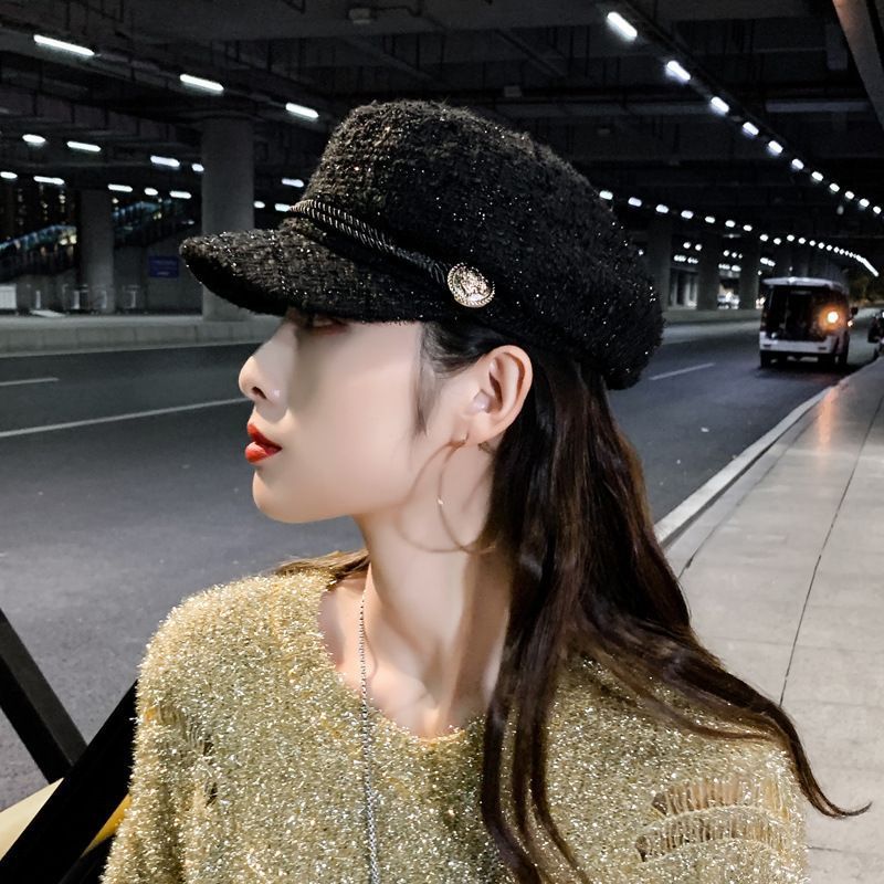 Berretto per donna coreano alla moda autunno inverno ottagonale britannico stile celebrità di Internet versatile cappello a becco d'anatra_voghion.com