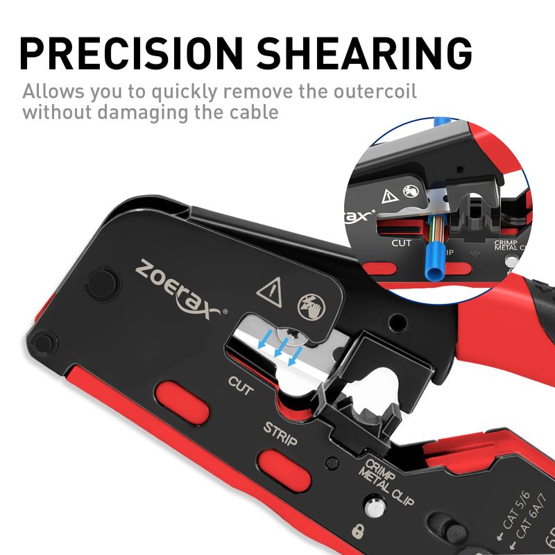 Zoerax Catsh RJ45 Crimp Tool Compatible For Catsh/sha/6/5e Ethernet Cable With Cut/Strip Multi-function Crimper With Spare_voghion.com