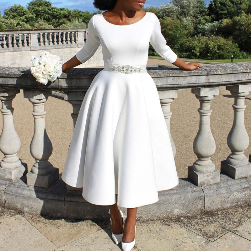 Women's solid color large swing skirt temperament evening dress skirt_voghion.com