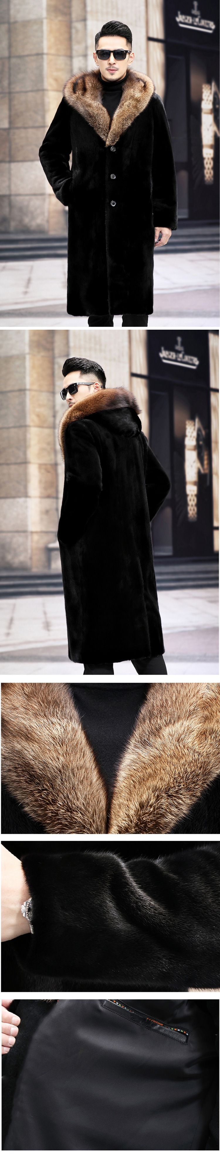 Herrenbekleidung Herren Winterpelzmantel, Kapuze Langer Imitation Nerzpelz Lockerer Lässiger Warmer Pelzmantel_voghion.com