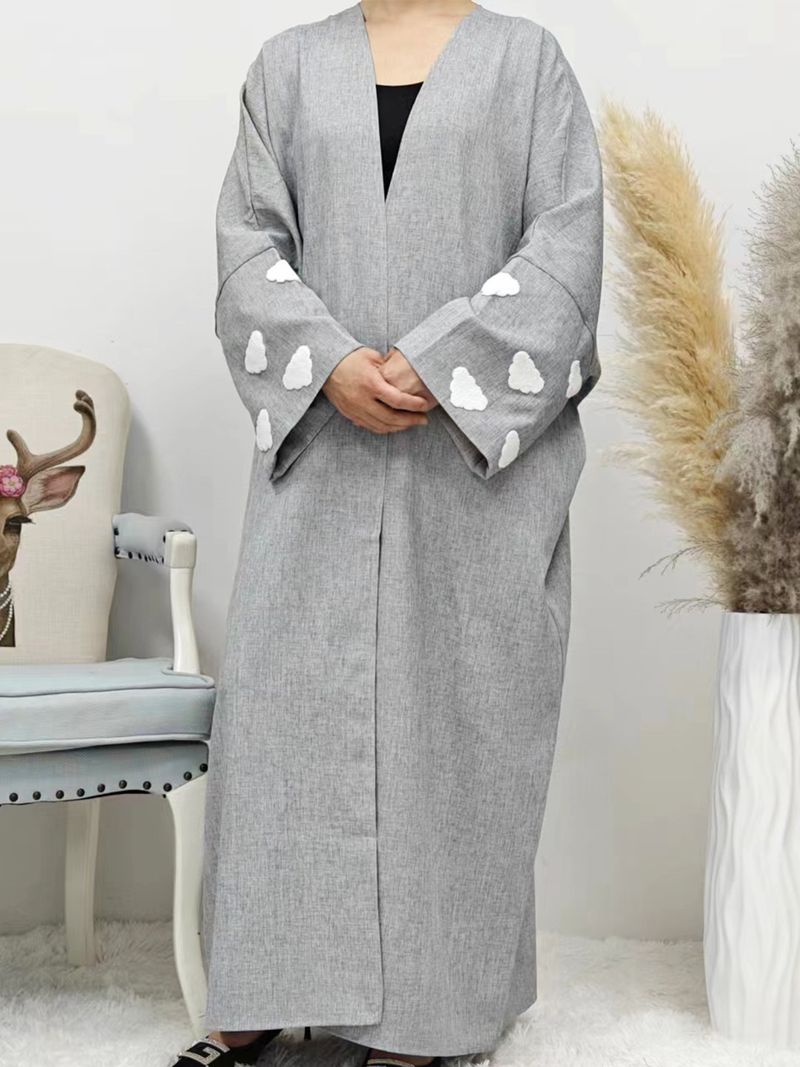 Robe cardigan élégante avec broderie de nuages, mode dubaï turquie_voghion.com