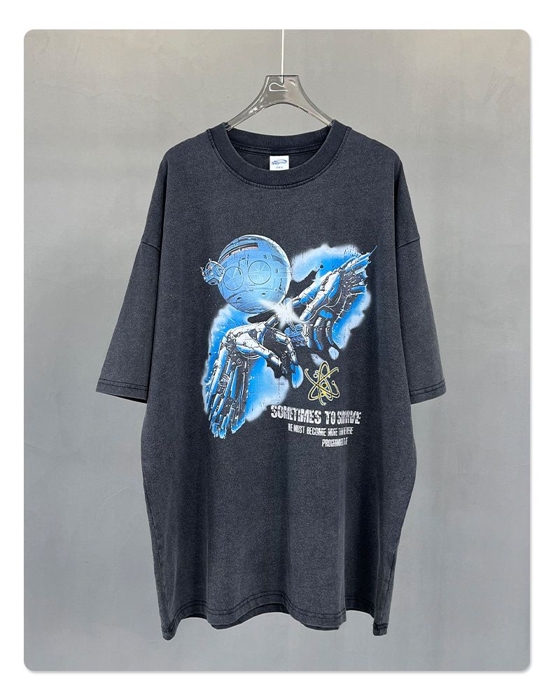 Bedrucktes Herren-Kurzarm-T-Shirt American Retro Destruction Loose Herren-T-Shirt_voghion.com