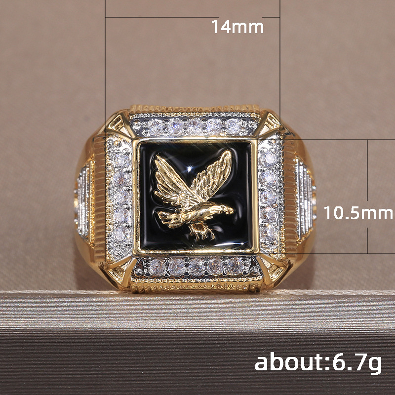 Men's Jewelry Electroplated Eagle Surrounding Diamond Ring Gold Plated Ring_voghion.com