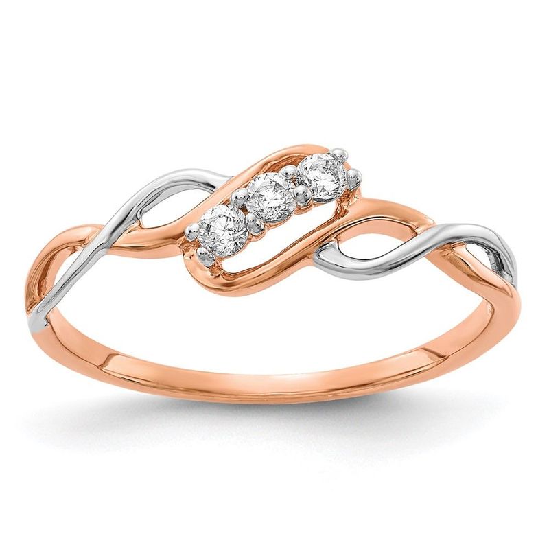 14k Two-Tone Rose And White Gold 1/6 Carat Lab Grown Diamond VS/SI+ G+ Complete Three Stone Twist Ring_voghion.com