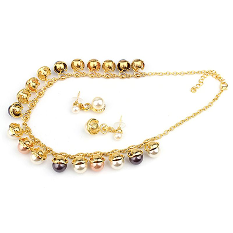 Qianbihe Set di gioielli da donna con perle finte e strass, collana a catena, orecchini da sposa_voghion.com