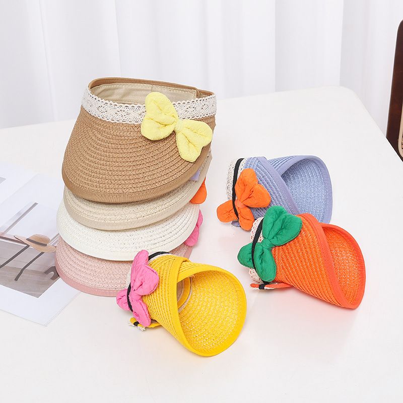 Cappello estivo in paglia per bambini, cappello da bambina con parte superiore vuota, protezione solare da spiaggia_voghion.com