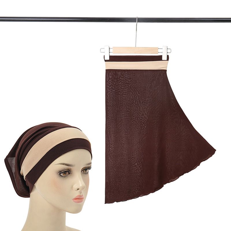 two-color stitching turban hat Muslim big hat two-piece set women's four-season pullover hat in stock_voghion.com