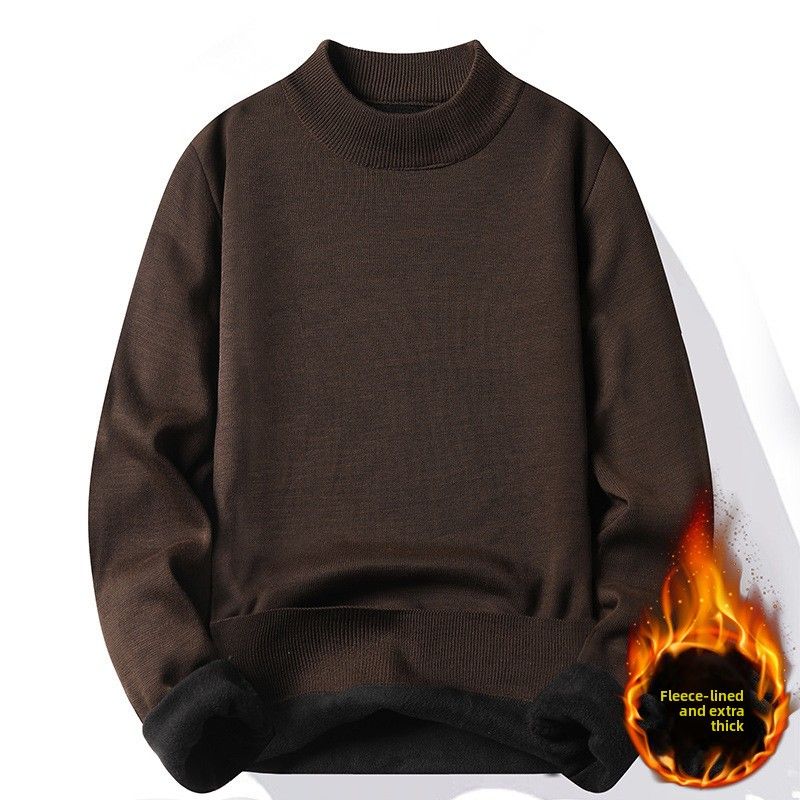Verdickter Halbrollkragenpullover aus Plüsch für Herren, mittellanger Strickpullover, Herren-Unterhemd_voghion.com