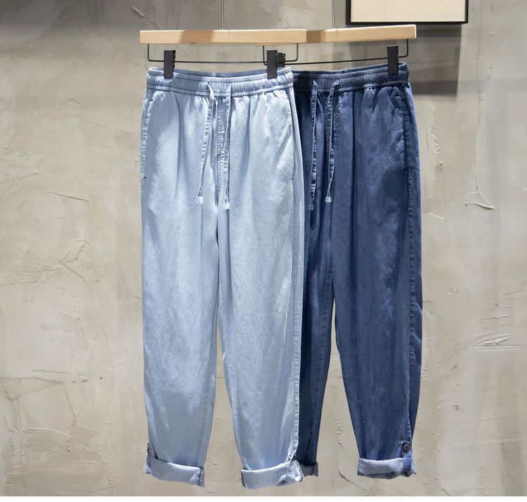 Men's Clothing Linen Jeans Men's Thin Drape Straight Trousers Loose Cotton And Linen Retro Youth Elastic Waist Adjustable Trouser Legs_voghion.com