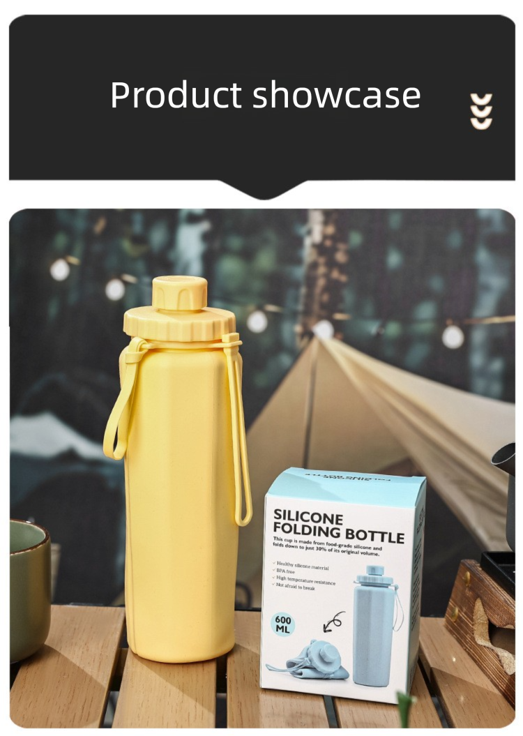 Faltbare, tragbare und teleskopierbare Silikon-Outdoor-Tasche mit 600 ml Fassungsvermögen, hitzebeständig, ideal zum Campen und Radfahren._voghion.com