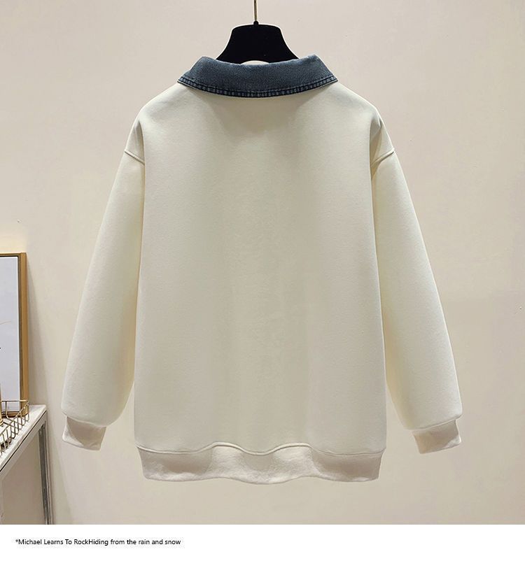 Conjunto de sudadera con cuello polo y jeans elásticos estilo preppy: un conjunto moderno de dos piezas para niñas._voghion.com